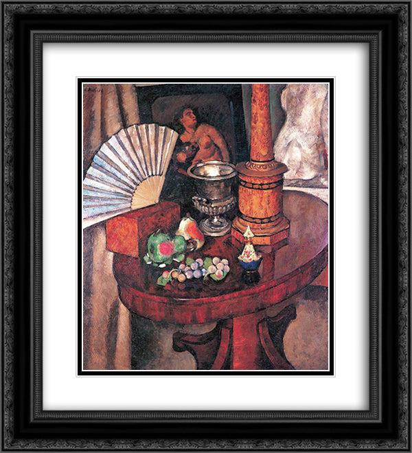 Still Life with Fan 20x22 Black Ornate Wood Framed Art Print Poster with Double Matting by Mashkov, Ilya