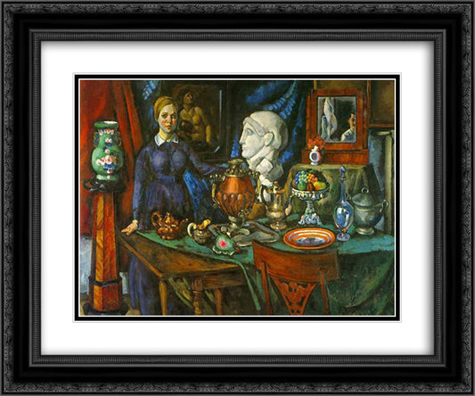 Still Life with Female Figure 24x20 Black Ornate Wood Framed Art Print Poster with Double Matting by Mashkov, Ilya