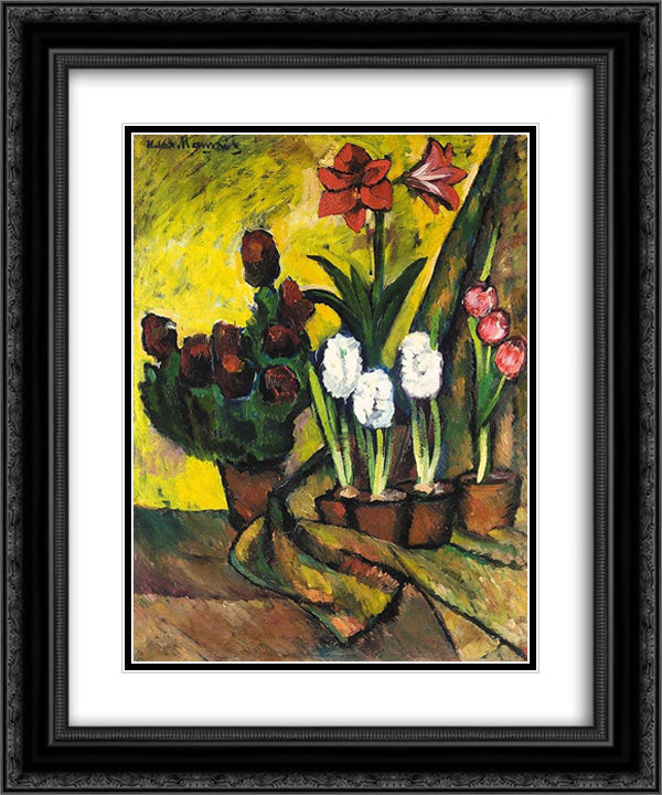 Still Life with Flowers 20x24 Black Ornate Wood Framed Art Print Poster with Double Matting by Mashkov, Ilya