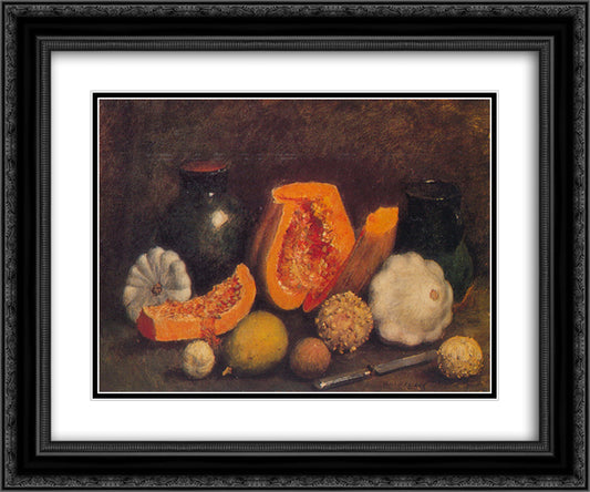 Still life with green jug and the pumpkin 24x20 Black Ornate Wood Framed Art Print Poster with Double Matting by Mashkov, Ilya