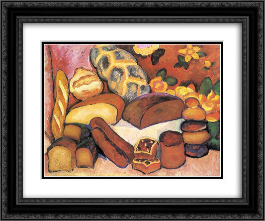 Still Life with Loaves of Bread 24x20 Black Ornate Wood Framed Art Print Poster with Double Matting by Mashkov, Ilya