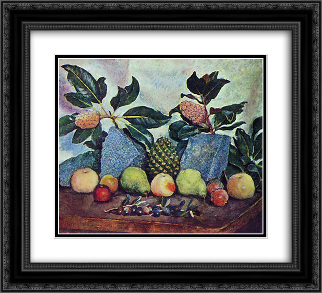 Still life with magnolias 22x20 Black Ornate Wood Framed Art Print Poster with Double Matting by Mashkov, Ilya