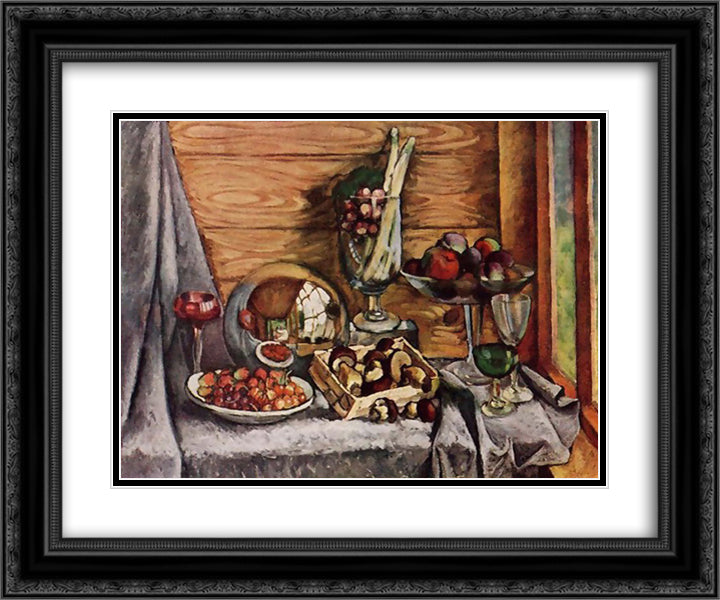 Still Life with Mushrooms 24x20 Black Ornate Wood Framed Art Print Poster with Double Matting by Mashkov, Ilya