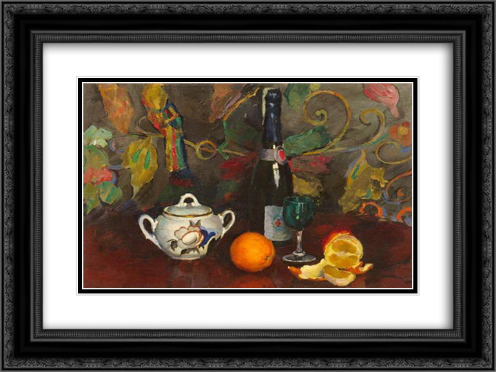 Still Life with Oranges 24x18 Black Ornate Wood Framed Art Print Poster with Double Matting by Mashkov, Ilya