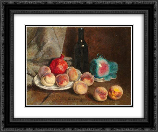 Still Life with Peaches 24x20 Black Ornate Wood Framed Art Print Poster with Double Matting by Mashkov, Ilya