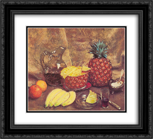 Still life with pineapples 22x20 Black Ornate Wood Framed Art Print Poster with Double Matting by Mashkov, Ilya