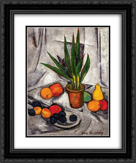 Still life with plants and fruit 20x24 Black Ornate Wood Framed Art Print Poster with Double Matting by Mashkov, Ilya