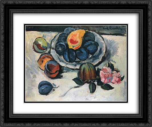 Still life with plums 24x20 Black Ornate Wood Framed Art Print Poster with Double Matting by Mashkov, Ilya