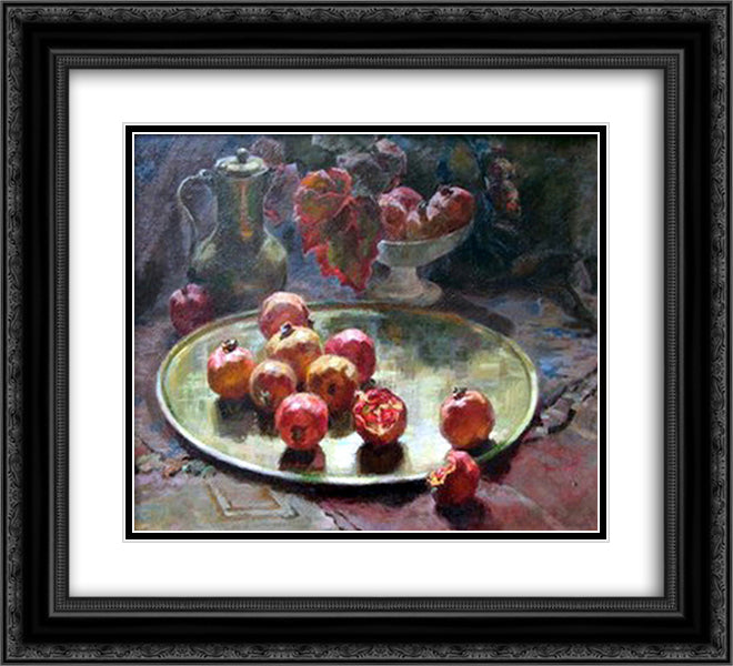 Still life with pomegranates 22x20 Black Ornate Wood Framed Art Print Poster with Double Matting by Mashkov, Ilya