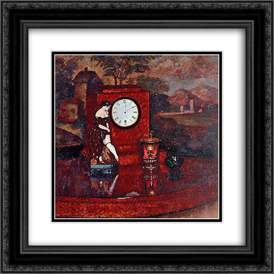 Still life with porcelain figure 20x20 Black Ornate Wood Framed Art Print Poster with Double Matting by Mashkov, Ilya