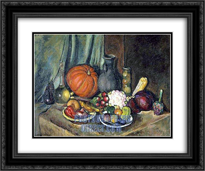 Still life with pumpkin and a pitcher 24x20 Black Ornate Wood Framed Art Print Poster with Double Matting by Mashkov, Ilya