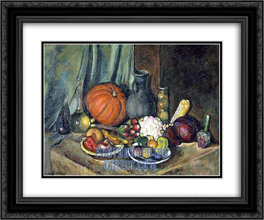 Still life with pumpkin and a pitcher 24x20 Black Ornate Wood Framed Art Print Poster with Double Matting by Mashkov, Ilya