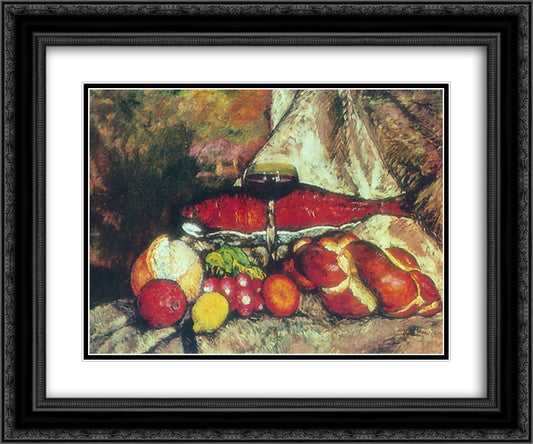 Still life with red fish 24x20 Black Ornate Wood Framed Art Print Poster with Double Matting by Mashkov, Ilya