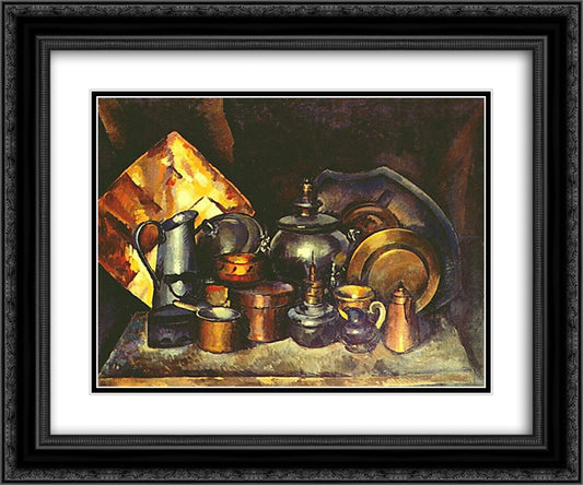 Still life with Samovar 24x20 Black Ornate Wood Framed Art Print Poster with Double Matting by Mashkov, Ilya