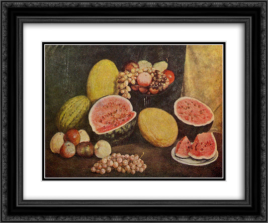 Still life with watermelon sliced 24x20 Black Ornate Wood Framed Art Print Poster with Double Matting by Mashkov, Ilya