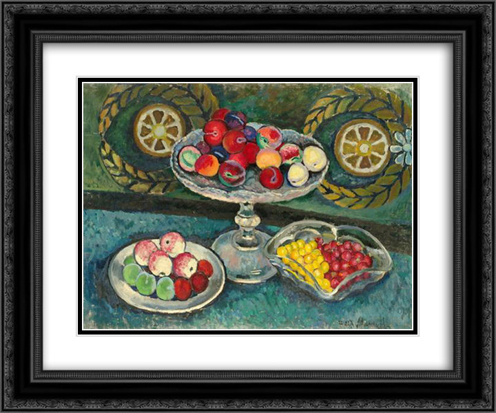 Still life with wreaths, apples and plums 24x20 Black Ornate Wood Framed Art Print Poster with Double Matting by Mashkov, Ilya