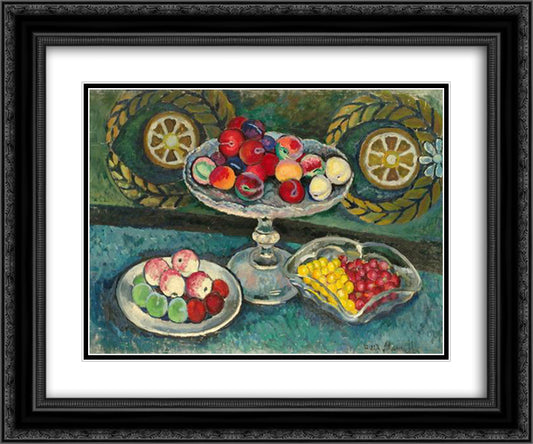 Still life with wreaths, apples and plums 24x20 Black Ornate Wood Framed Art Print Poster with Double Matting by Mashkov, Ilya