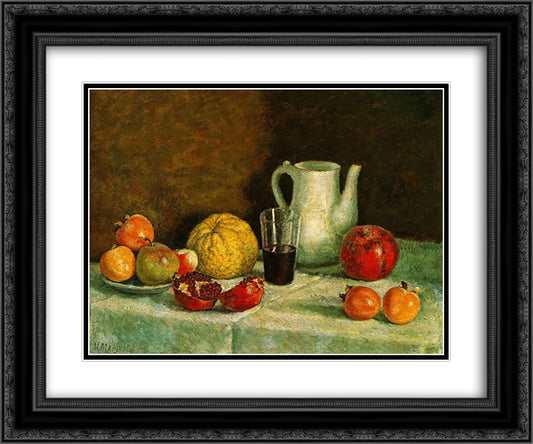 Still-life with the broken pomegranate 24x20 Black Ornate Wood Framed Art Print Poster with Double Matting by Mashkov, Ilya