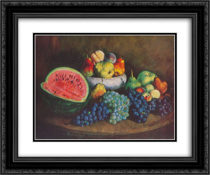 Watermelon and grapes 24x20 Black Ornate Wood Framed Art Print Poster with Double Matting by Mashkov, Ilya