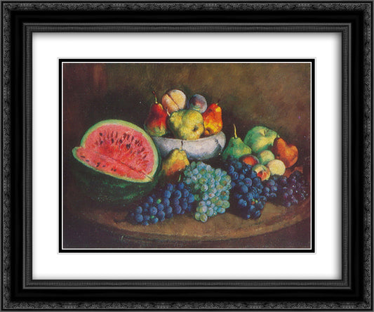 Watermelon and grapes 24x20 Black Ornate Wood Framed Art Print Poster with Double Matting by Mashkov, Ilya