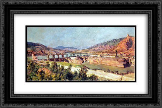 ZAGES. Dam on the Kura River and Highway of Georgian Military Road 24x16 Black Ornate Wood Framed Art Print Poster with Double Matting by Mashkov, Ilya