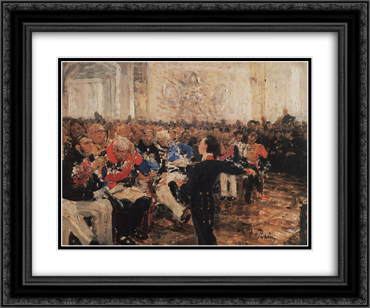 A. Pushkin on the act in the Lyceum on Jan. 8, 1815 24x20 Black Ornate Wood Framed Art Print Poster with Double Matting by Repin, Ilya