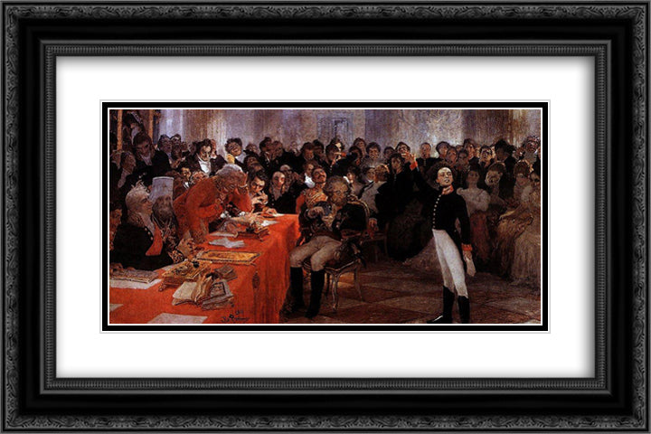 A. Pushkin on the act in the Lyceum on Jan. 8, 1815 reads his poem memories in Tsarskoe Selo 24x16 Black Ornate Wood Framed Art Print Poster with Double Matting by Repin, Ilya