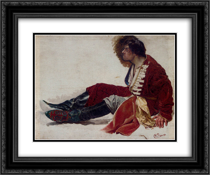 A Bemused Momen 24x20 Black Ornate Wood Framed Art Print Poster with Double Matting by Repin, Ilya