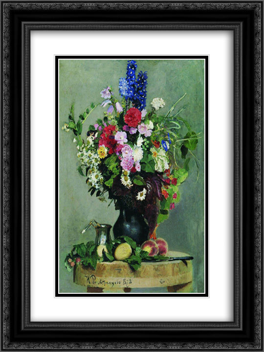 A bouquet of flowers 18x24 Black Ornate Wood Framed Art Print Poster with Double Matting by Repin, Ilya