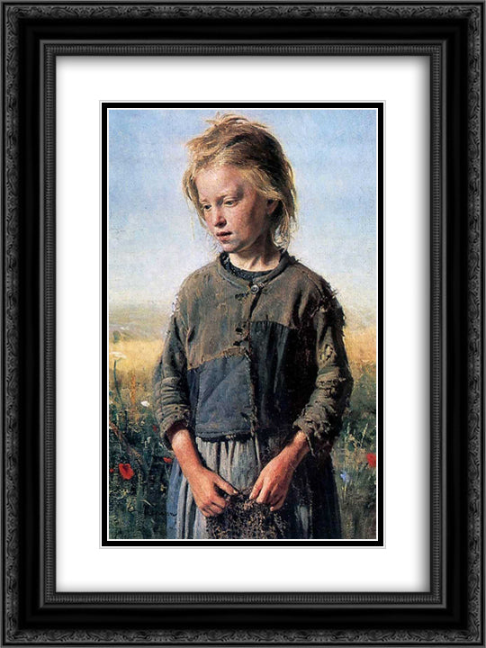 A Fisher Girl 18x24 Black Ornate Wood Framed Art Print Poster with Double Matting by Repin, Ilya