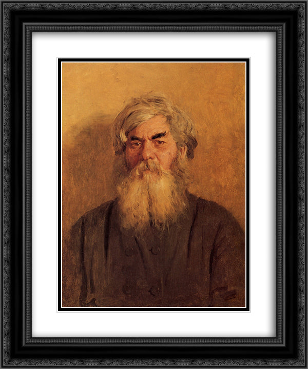 A Peasant with an Evil Eye 20x24 Black Ornate Wood Framed Art Print Poster with Double Matting by Repin, Ilya