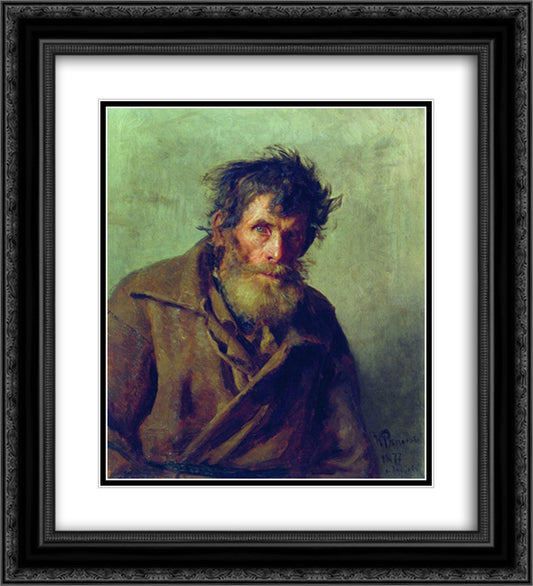 A Shy Peasant 20x22 Black Ornate Wood Framed Art Print Poster with Double Matting by Repin, Ilya