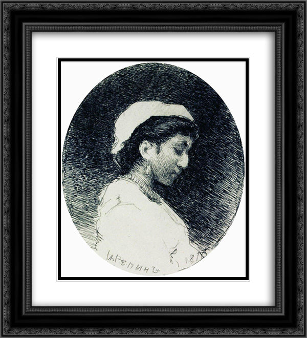 A woman in a cap 20x22 Black Ornate Wood Framed Art Print Poster with Double Matting by Repin, Ilya