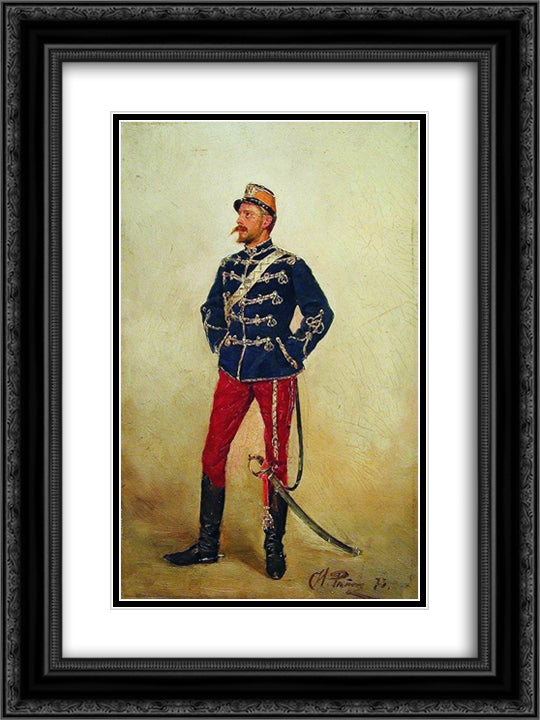 A young man in military uniform 18x24 Black Ornate Wood Framed Art Print Poster with Double Matting by Repin, Ilya