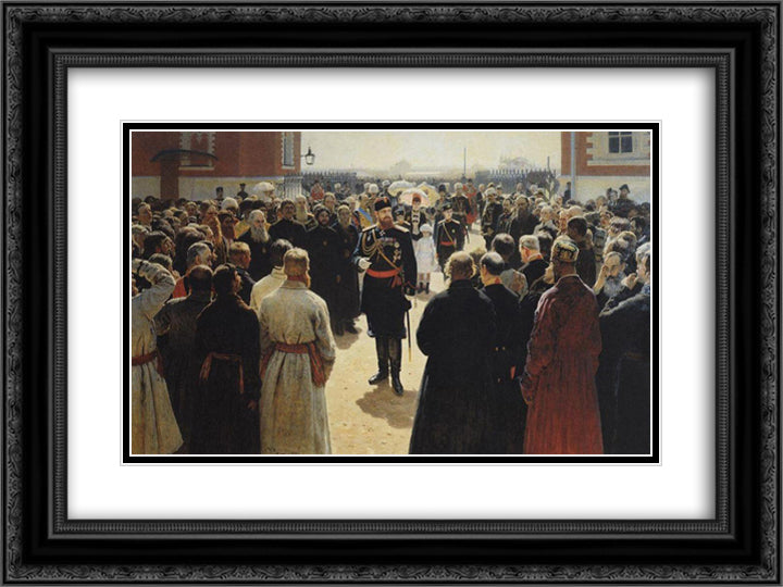 Aleksander III receiving rural district elders in the yard of Petrovsky Palace in Moscow 24x18 Black Ornate Wood Framed Art Print Poster with Double Matting by Repin, Ilya