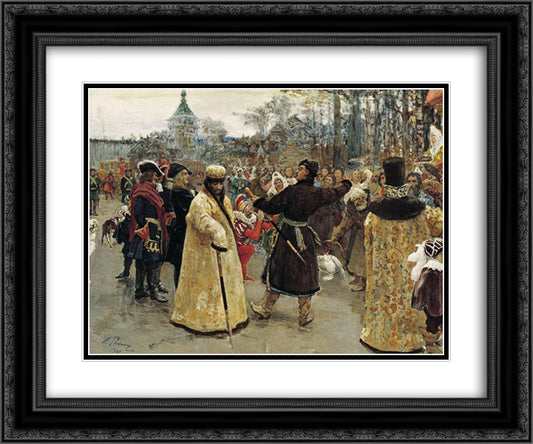 Arrival tsars Piotr and Ioann 24x20 Black Ornate Wood Framed Art Print Poster with Double Matting by Repin, Ilya