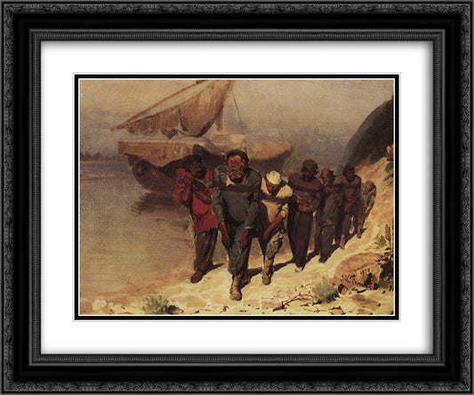 Barge Haulers on the Volga 24x20 Black Ornate Wood Framed Art Print Poster with Double Matting by Repin, Ilya