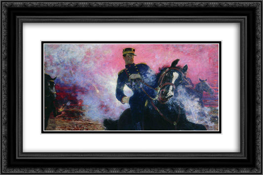 Belgian King Albert at the time of the explosion of the dam in 1914 24x16 Black Ornate Wood Framed Art Print Poster with Double Matting by Repin, Ilya