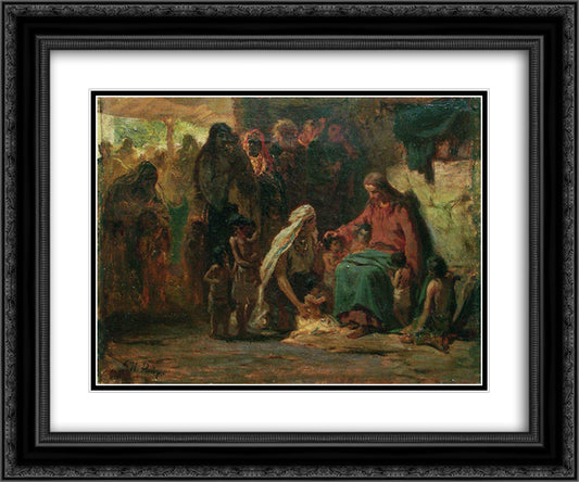 Blessing Children 24x20 Black Ornate Wood Framed Art Print Poster with Double Matting by Repin, Ilya