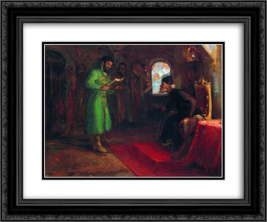 Boris Godunov with Ivan the Terrible 24x20 Black Ornate Wood Framed Art Print Poster with Double Matting by Repin, Ilya