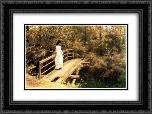 Bridge in Abramtsevo 24x18 Black Ornate Wood Framed Art Print Poster with Double Matting by Repin, Ilya