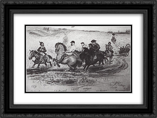 Cavalcade in Abramtzevo 24x18 Black Ornate Wood Framed Art Print Poster with Double Matting by Repin, Ilya