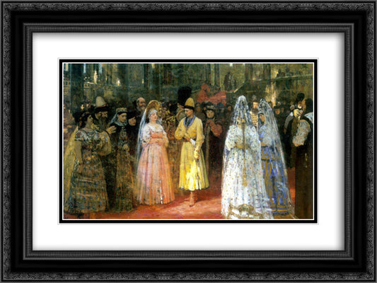 Choosing a Bride for a Grand Duke 24x18 Black Ornate Wood Framed Art Print Poster with Double Matting by Repin, Ilya