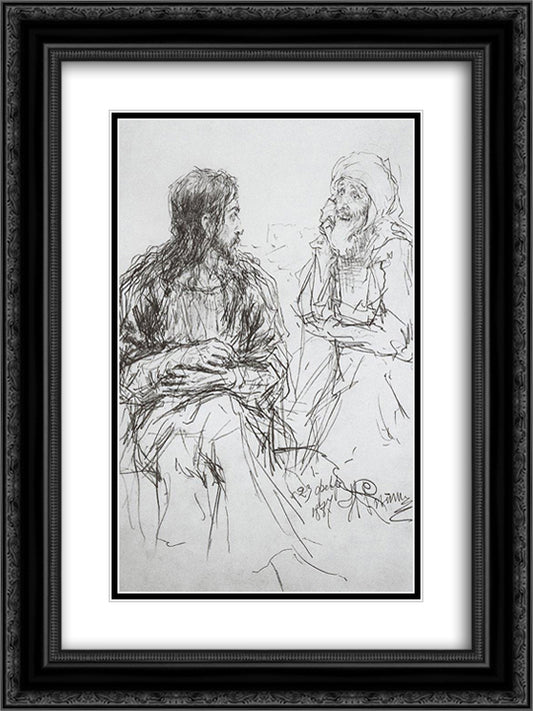 Christ and Nicodemus 18x24 Black Ornate Wood Framed Art Print Poster with Double Matting by Repin, Ilya