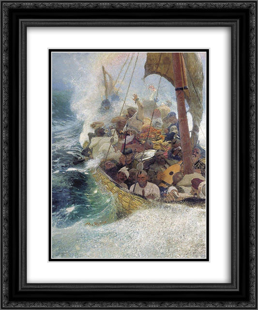 Cossacks on the Black Sea 20x24 Black Ornate Wood Framed Art Print Poster with Double Matting by Repin, Ilya