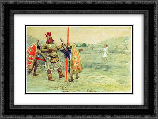 David and Goliath 24x18 Black Ornate Wood Framed Art Print Poster with Double Matting by Repin, Ilya