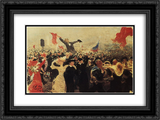 Demonstration on October 17, 1905 (Sketch) 24x18 Black Ornate Wood Framed Art Print Poster with Double Matting by Repin, Ilya
