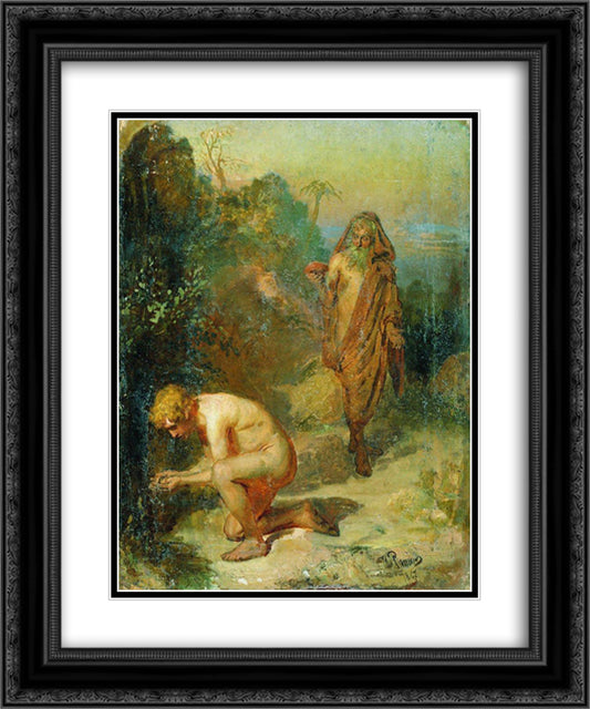 Diogenes and the boy 20x24 Black Ornate Wood Framed Art Print Poster with Double Matting by Repin, Ilya