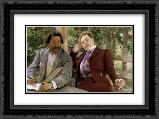 Double Portrait of Natalia Nordmann and Ilya-Repin 24x18 Black Ornate Wood Framed Art Print Poster with Double Matting by Repin, Ilya
