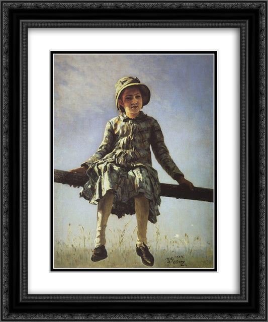 Dragon Fly. Portrait of Vera Repina, the Artist's Daughter 20x24 Black Ornate Wood Framed Art Print Poster with Double Matting by Repin, Ilya